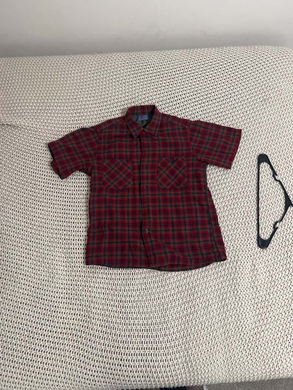 Vintage 60s Pendleton Board Shirt Short Sleeve Wool Plaid Red Green